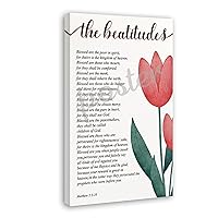 QHIUCS The Beatitudes Matthew 5：3-10Bible Verse Poster Scripture Wall Art Canvas Painting Wall Art Poster for Bedroom Living Room Decor 16x24inch(40x60cm)