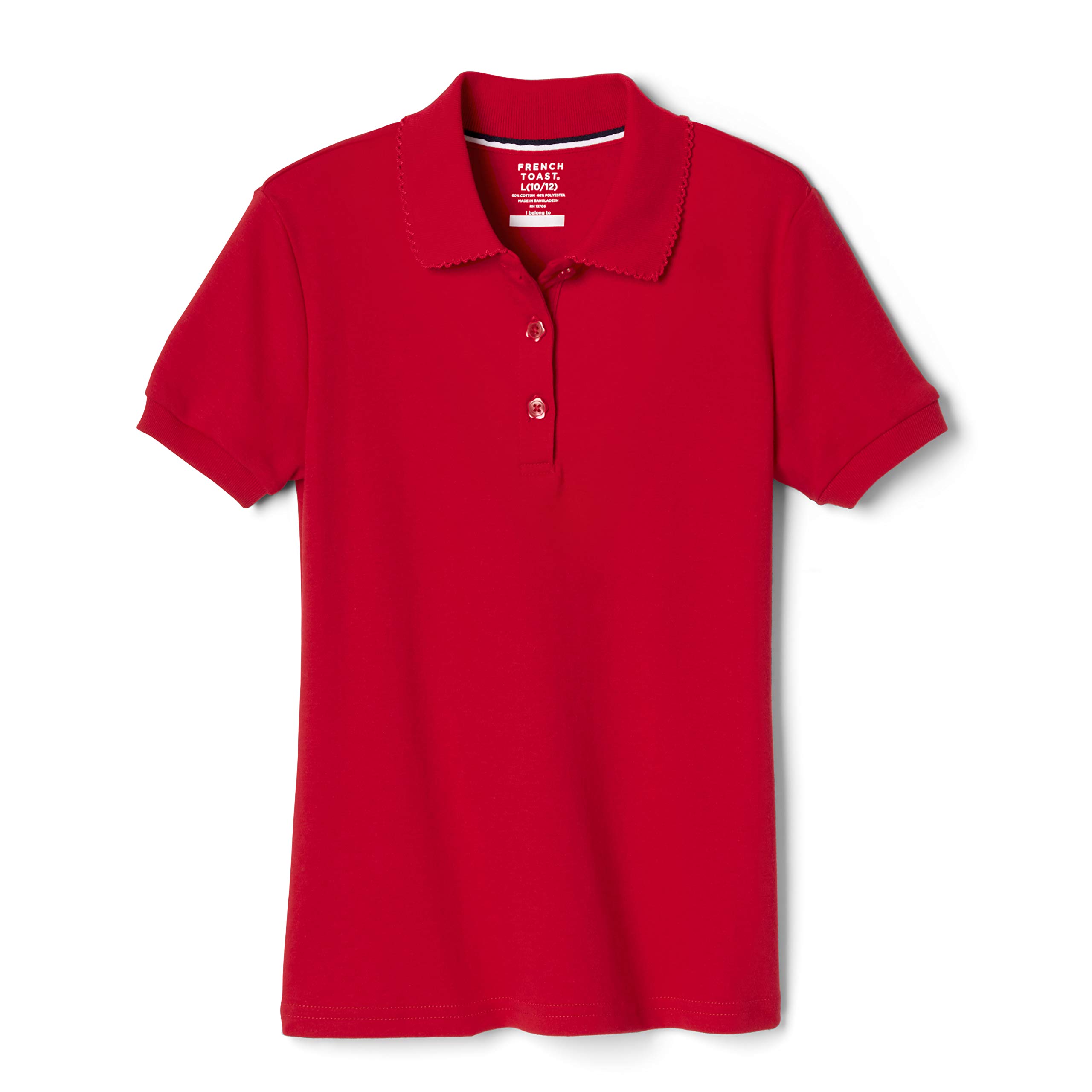 French Toast Girls' Short Sleeve Interlock Polo with Picot Collar (Standard & Plus)