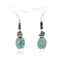 $120Tag Certified Silver Navajo Hooks Dangle Turquoise Native Earrings 18106-6 Made By Loma Siiva