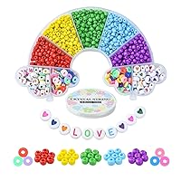 LiQunSweet 1 Set Rainbow Color Acrylic Polymer Clay 4mm Glass Seed Beads Jewelry Making Kit with Thread for DIY Craftings Bracelet