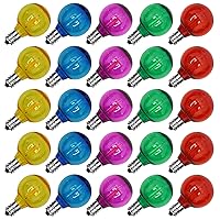 SUNSGNE 25 Pack G40 LED Christmas Replacement Globe Light Bulbs, 0.6 Watt Multicolor LED Bulbs with E12 Candelabra Base, Shatterproof Colored Light Bulbs for Outdoor Indoor Decor - Clear Multicolor