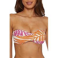 Trina Turk Women's Standard Sheer Bandeau Bikini Top, Adjustable, Tie Back, Tropical Palm Leaf Print, Swimwear Separates
