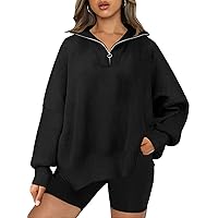 LILLUSORY Women's Sweaters 2023 Winter Zipper Collared Oversized Drop Shoulder Tunic Pullover Knit Sweater Tops
