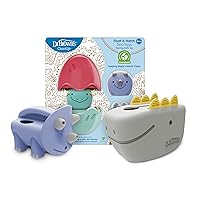 Dr. Brown’s CleanUp Pour & Roar Watering Can 6m+, Float & Hatch Dino Eggs Nesting Bath Toy, 6m+, and CleanUp Dino-Soft Baby Bath Spout Cover
