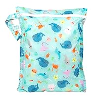 Bumkins Waterproof Wet Bag for Baby, Travel, Swim Suit, Cloth Diapers, Pump Parts, Pool, Gym Clothes, Toiletry, Strap to Stroller, Daycare, Zipper Reusable Bag, Wetdry Packing Pouch, Ocean Life Blue