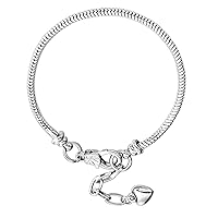RUBYCA 5pcs White Silver Plated Heart Lobster European Snake Chain Bracelets fit Charm Beads 7.1
