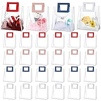 24 Pcs Clear Gift Bag with Handle, Small Transparent PVC Gift Bag Heavy Duty Bulk Tote PVC Bag Plastic Reusable Gift Wrap Bags Shopping Bags for Wedding, Bridal Baby Shower Party Favor, 7 x 4 x 8 Inch