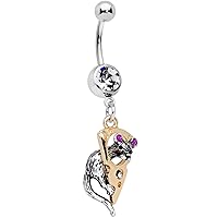 Body Candy Womens 14G Steel Navel Ring Piercing Clear Accent Mouse Gets Cheese Dangle Belly Button Ring