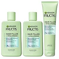 Garnier Fructis Hair Filler Moisture Repair Shampoo and Conditioner + Gel-Cream Set, Hair Care for Curly, Wavy Hair with Hyaluronic Acid, 3 Items, 1 Kit
