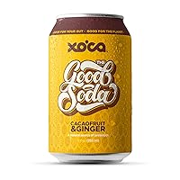 Xoca Sparkling Prebiotic Ginger Soda with Gut Health & Immune System Benefits, Beverage made with Cacaofruit Juice, Filtered Sparkling Water, Lemon Juice, Low Calorie, 12oz (8 Pack)
