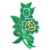 Nipitshop Patches Green Jasmine Rose Flowers Floral Patch Embroidery Applique Flower Patch Lace Fabric Motif Applique Sew On Patches for Craft Sewing Clothing