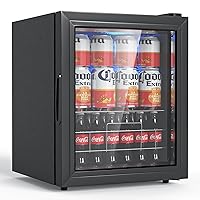 Beverage Refrigerator and Cooler 1.76 Cu Ft with Glass Door, Adjustable Temperature Control for Soda, Beer, and Wine Mini Fridge for Home, Office, Dorm and More Black