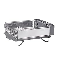 Compact Space Saving, Dish Rack with Removable Flatware Caddy and Angled Self Draining Drainboard, Satin Gray, 15-Inch-by-13.25-Inch