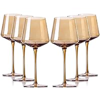 Amber Wine Glasses Set Of 6 - Crystal Colorful Wine Glasses With Long Stem and Thin Rim,Modern Colored Wine Stemware for Wedding,Birthday,Anniversary 18oz(Amber)