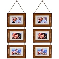 DLQuarts 5x7 Picture Photo Frames, Hanging Collage Picture Frame Wall Decor, 3 Opening 5x7 Without Mat, 3.5x5 with Mat, Rustic Wood Frame, Dark Walnut, 2 Pack, Valentines Day Gifts