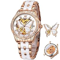 Womens Watches Elegant Dress Diamond Automatic Self Winding Watches for Women Luxury Fashion Stainless Steel Ceramic Waterproof Luminous Women's Wrist Watches
