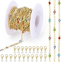 ANCIRS 16.4 Feet/5 Meters Paperclip Chain for DIY Jewelry Making with 70pcs Gold Jump Rings & 20pcs Lobster Clasps, Rhinestone Cable Chain Link for Necklace, Bracelet, Anklet