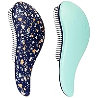 Crave Naturals Glide Thru Detangling Hair Brushes for Adults & Kids Hair - Detangler Hairbrush for Natural, Curly, Straight, Wet or Dry Hair - Hair Brushes for Women - 2 Pack - Terrazzo & Turquoise