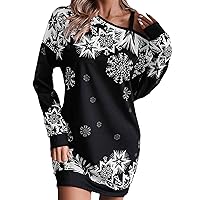 Long Sleeve Floral Dress for Women,Easter Snowflake Print Off Shoulder Dress for Women in Sweater Dress for