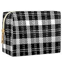 Tartan Black and White Makeup Bag Travel Cosmetic Organizer Waterproof Portable Toiletry Bag Zipper Pouch Bags PU Leather Makeup Pouch for Women Girl