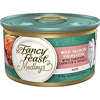 Fancy Feast Pate Wet Cat Food, Medleys Wild Salmon Primavera with Garden Veggies & Greens, 3 oz (20 Cans)
