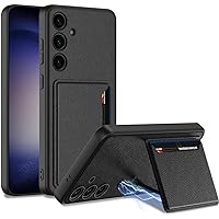 TEETSY- Leather Case for Samsung Galaxy S24 Ultra/S24 Plus/S24, Magnetic Stand Phone Cover with Card Holder Shockproof Lens Protection Case,(Black,S24)