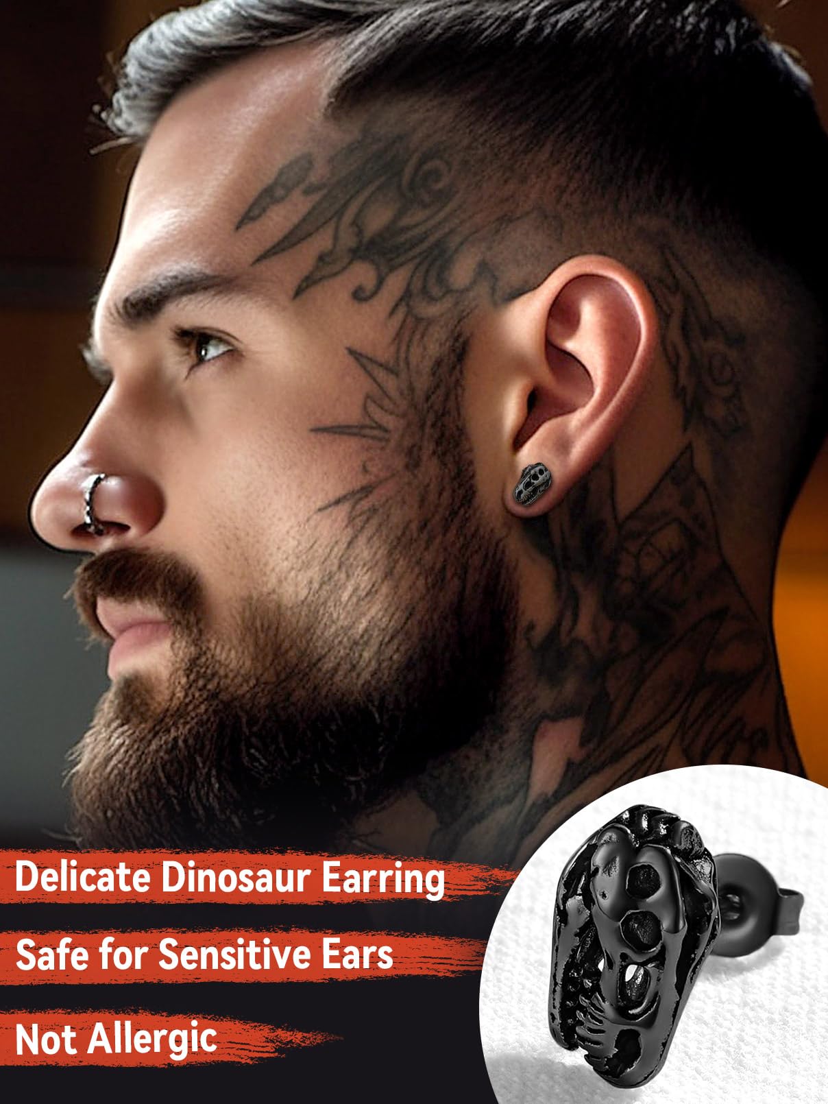 FaithHeart Dragon/Dinosaur/Snake Hoop Earrings for Men, Sturdy Stainless Steel Punk Biker Animals Hypoallergenic Jewelry, Gift Box