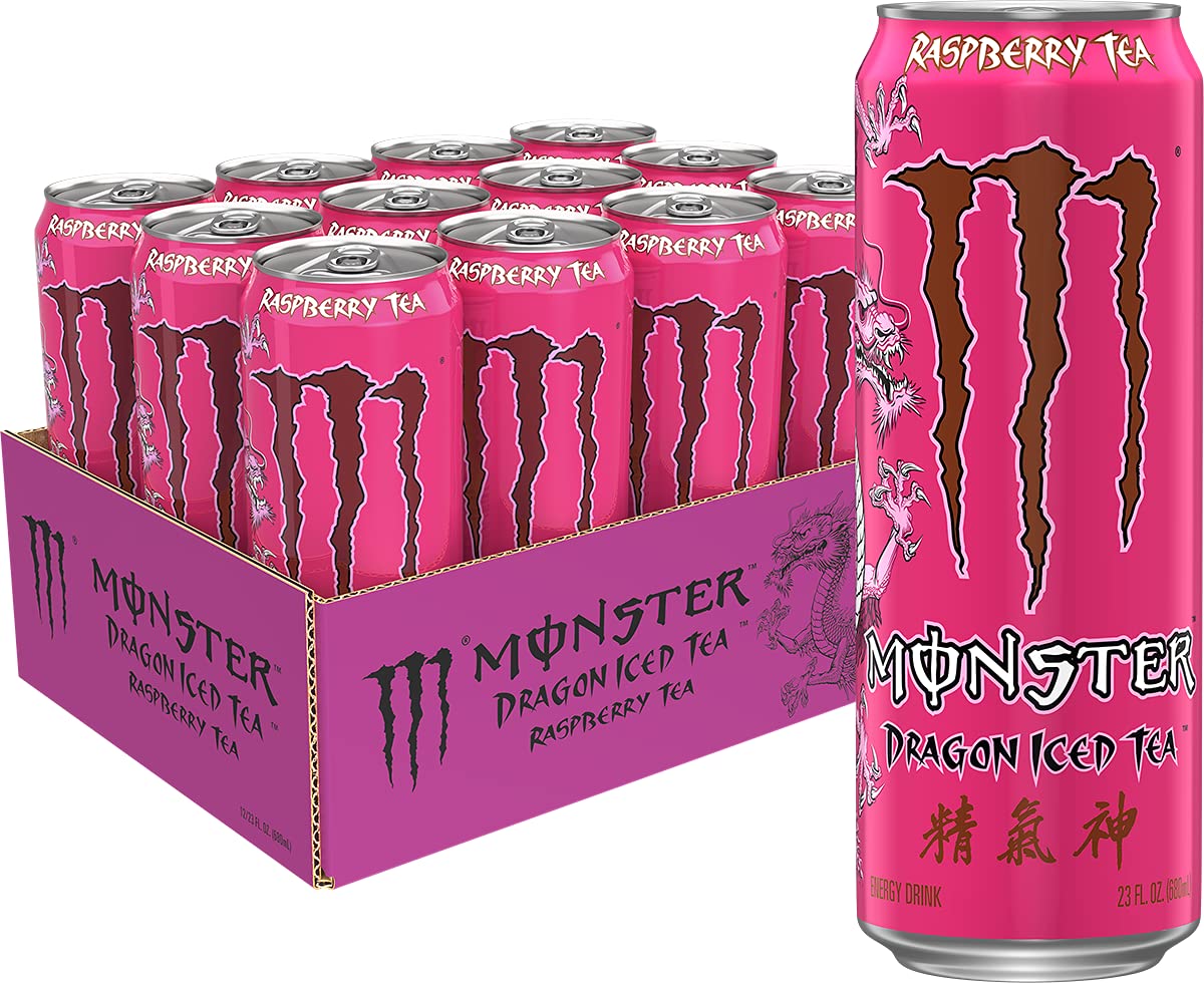 Monster Energy Dragon Iced Raspberry Tea, 23 Fl Oz, Pack of 12