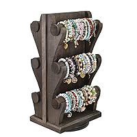 Ikee Design Two-Sided Rotating Wooden Jewelry Bracelet Display Stand-6 Removable Holders, 3 Tier Bar Bangle Organizer-Perfect for Bracelets and Jewelry Display -Dark Brown Color