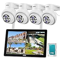 【LCD Monitor + 10X Zoom】 MMQ Home Wireless Security Camera System,4PCS 2K Dual Lens Outdoor Security Camera with 1TB HDD,10CH, PTZ Camera Auto Tracking, Color Night Vision, 2-Way Audio