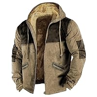 Men'S Winter Graphic Coats Fleece Wool Zip Up Long Sleeve Jackets Outdoor Fashion Thermal Coats Ski Slim Fit Hooded
