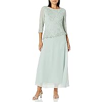 J Kara Plus Size Womens Scoop Neck Line with 3/4 Sleeve Beaded Top Long Dress