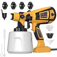Paint Sprayer 1000W High Power Electric Spray Paint Gun 1400ml High Capacity Container Easy to Clean 4 Nozzles and 3 Patterns for Furniture Cabinets Fence Walls Door Mini Works Chairs Black Yellow