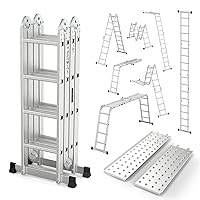 LUISLADDERS 15.5FT Folding Ladder Multi-Purpose Aluminium Extension 7 in 1 Step Heavy Duty Combination EN 131 Standard