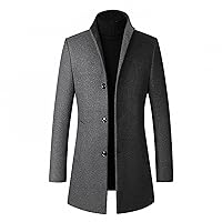 Mens Stand Collar Trench Coat Wool Blend Top Pea Coat Winter Single Breasted Classic Business Down Jacket Overcoat