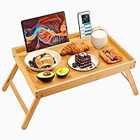 Bamboo Bed Tray Table, Large Breakfast - 21.7x14 Inch with Folding Legs, Multipurpose Serving Use As Portable Laptop Tray, Snack Platter for Working, Eating, Reading by Pipishell