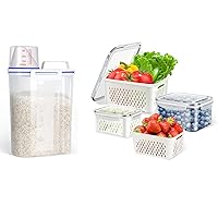 TBMax Rice Container 4Lbs + 3 Pack Produce Storage Cotainers for Fridge