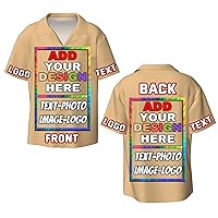 Shirts for Men Design Your Own Personalized Button Up Cuban Collar Short Sleeve Shirt Add Photo/Image/Text/Logo