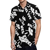 Believe UFO Casual Mens Short Sleeve Shirts Slim Fit Button-Down T Shirts Beach Pocket Tops Tees