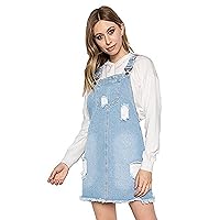 TwiinSisters Women's Casual Bib Straight Denim Jeans Ripped Adjustable Overall Dress Pinafore for Women