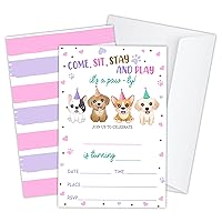 Set of 20 Birthday Invitation Cards with Envelopes for Kids, Puppy Doggy Birthday Party Invitation Card for Boys or Girls, Pet Puppy Dogs Theme Party Supplies, Fill-in Invites - JY308