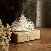 Glass Dome Essential Oil Diffuser with Glass Reservoir & Wood Base-Plastic Free, 200ml Ultrasonic Glass Diffuser for Aromatherapy with Timer 7 Color Light Auto-Off for Gift Home Office Yoga Pilates