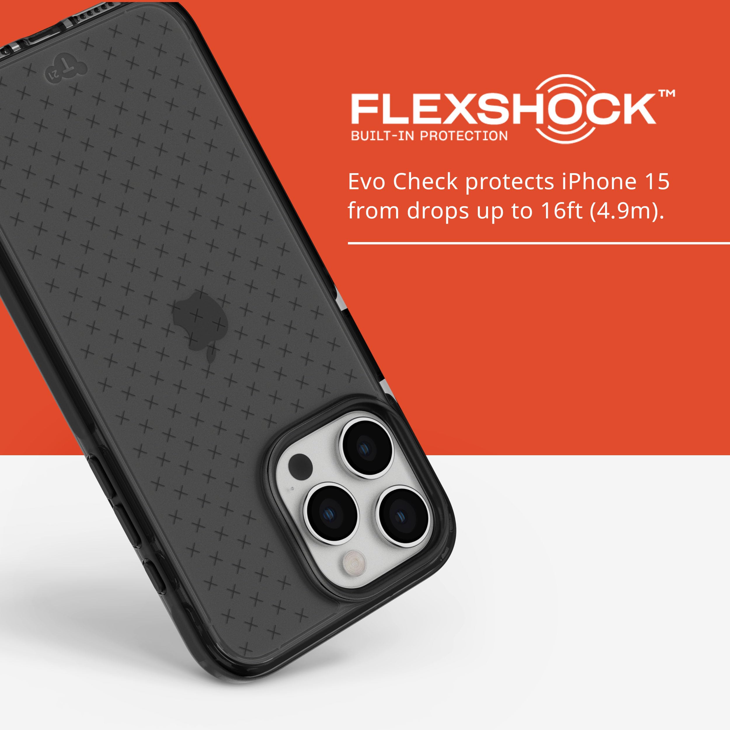 Tech21 Evo Check case for iPhone 15 Pro Max - Impact Protection Case - Smokey/Black