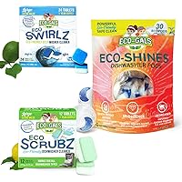 Eco Scrubz Deep Dishwasher Machine Cleaner Unscented, 12 Count Tablets - 1 Year Supply plus Eco-Shines Dishwasher Detergent Pods With 3 in 1 Power of Liquid, Powder, and Gel for Brig