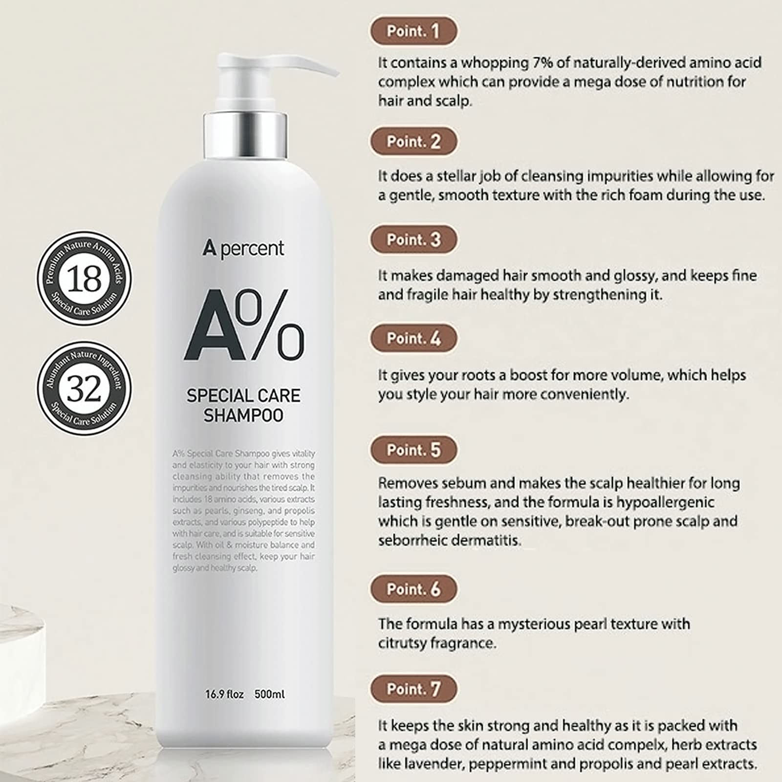 A% Special Care Shampoo 500ml (16.9 Fl.Oz) | Contains Amino Acid & Peptides | Deep Cleansing & Hypoallergenic | Natural-derived Ingredients | Rich & Soft Foam