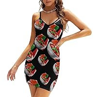 Italian Food Meatball Meatballs Women's Spaghetti Strap Dress Sexy Sleeveless V-Neck Dress Mini Bodycon Dresses