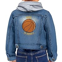 Basketball Design Toddler Hooded Denim Jacket - Themed Jean Jacket - Cool Design Denim Jacket for Kids