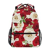 ALAZA Red Rose White Roses Flower Floral Backpack Purse with Multiple Pockets Name Card Personalized Travel Laptop School Book Bag, Size S/16 inch