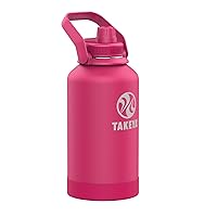 Takeya Pickleball Stainless Steel Insulated Water Bottle with Choice of Lid and Carry Handle, 64 Ounce, Backspin Pink