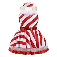 CHICTRY Girls Striped Print Candy Cane Dance Leotard Ballet Tutu Dress Santa Elf Christmas Costume Red 6 Years